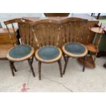 THREE IBEX BEECH DINING CHAIRS WITH TURNED SPINDLES AND EMBOSSED SEATS DECORATED WITH MERMAIDS AND A