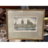 A FRAMED WATERCOLOUR OF NOTRE DAME SIGNED 47.5 X 38.5 CM