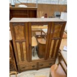 A LATE VICTORIAN SATINWOOD AND WALNUT MIRROR-DOOR WARDROBE, LACKING CORNICE