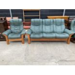 A STRESSLESS EKORNES THREE SECTION RECLINER SETTEE AND MATCHING EASY CHAIR