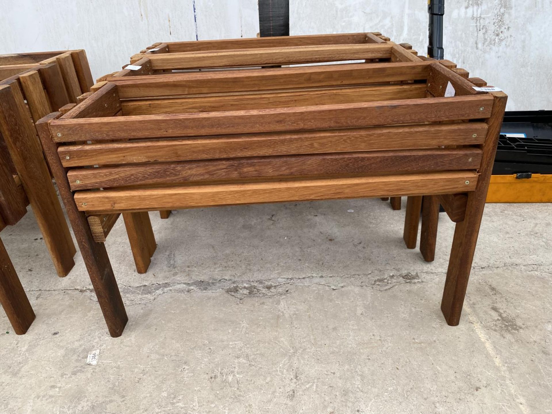 THREE WOODEN TROUGH PLANTER STANDS - Image 2 of 6