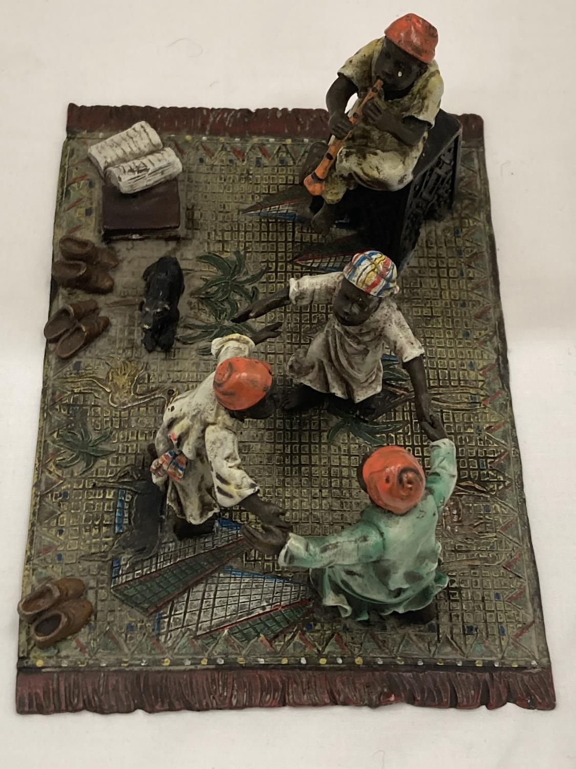 A BERGMAN STYLE COLD PAINTED BRONZE OF BOYS DANCING ON A RUG - Image 3 of 8