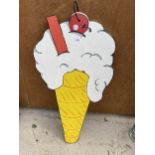 A WOODEN PAINTED ICE CREAM CONE SIGN