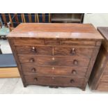 A 19TH CENTURY MAHOGANY CHEST OF TWO SHORT AND THREE LONG DRAWERS COMPLETE WITH TWO SECRET DRAWERS