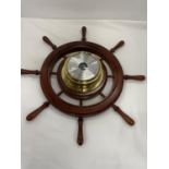 A VINTAGE STYLE OAK SHIPS WHEEL BAROMETER DIAMETER APPROX 48CM