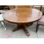 A MODERN PINE CIRCULAR EXTENDING DINING TABLE, 42" WITH EXTRA LEAF 14", ON PLATEAU BASE