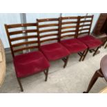 A SET OF FOUR RETRO TEAK LADDERBACK DINING CHAIRS IN THE STYLE OF WILLIAM LAWRENCE