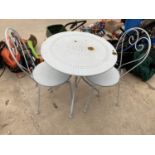 A METAL BISTRO SET COMPRISING OF A ROUND TABLE AND TWO CHAIRS