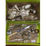 A LARGE COLLECTION OF VINTAGE FLATWARE MOSTLY STAINLESS STEEL AND SILVERPLATED