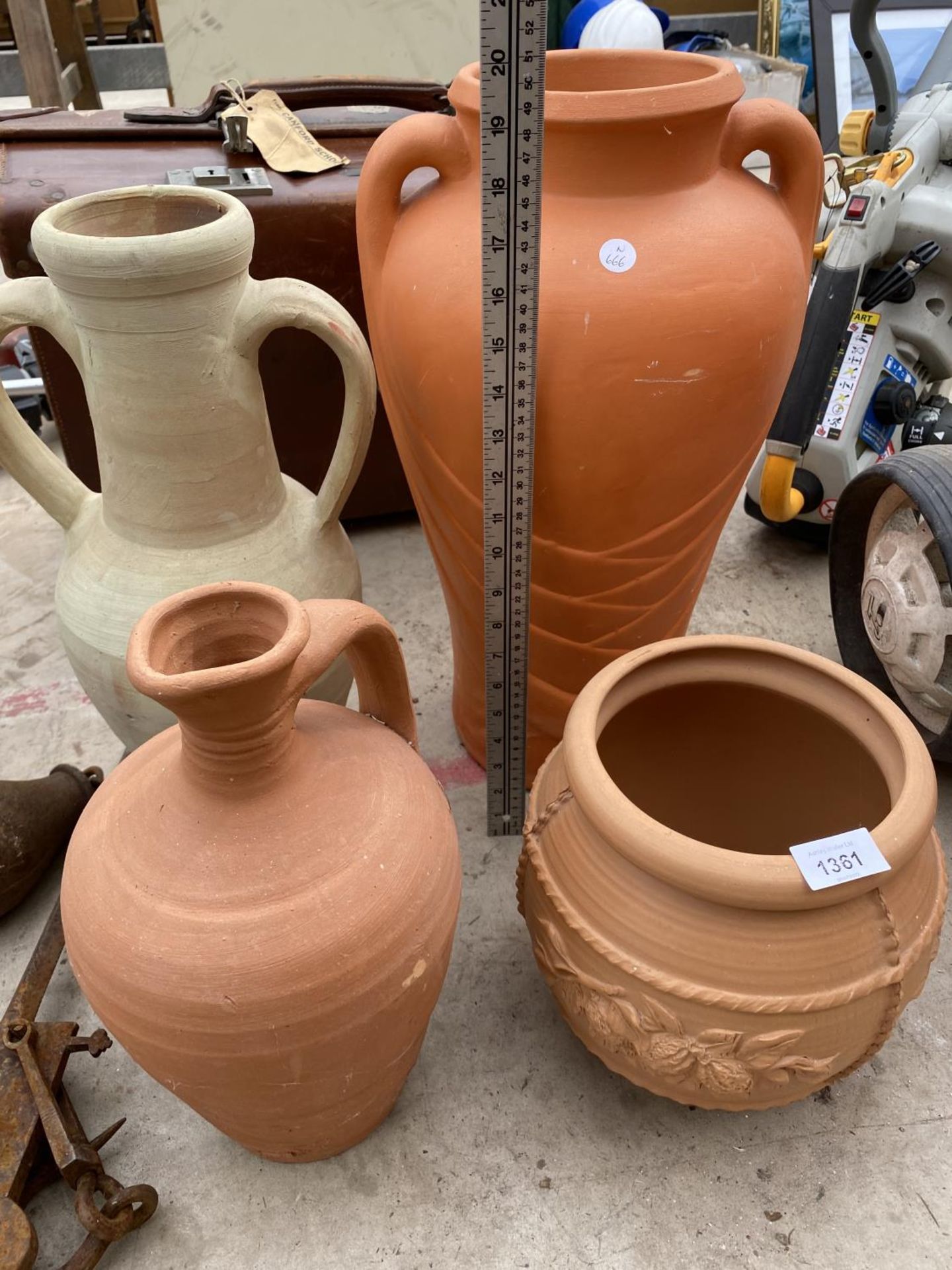 A TERRACOTTA PLANTER, A TERRACOTTA JUG AND TWO TERRACOTTA URNS - Image 3 of 4