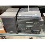 AN ASSORTMENT OF STEREO ITEMS TO INCLUDE AN AIWA RECORD PLAYER, CAMBRIDGE AUDIO TUNER, CD PLAYER AND