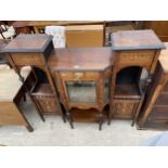 AN EDWARDIAN ROSEWOOD AND INLAID CHIFFONIER BASE ENCLOSING THREE CUPBOARDS, ONE WITH BEVEL GLASS AND