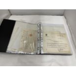 A FOLDER CONTAINING A QUANTITY OF 1900 - 1950 RECEIPTS, ETC