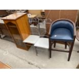 A WOODBERRY BROS & HAINES LTD HI-FI CABINET, PAIR OF TUBULAR METAL DINING CHAIRS AND STOOL WITH