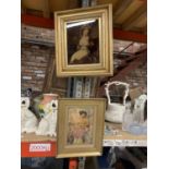 A CRISTOLIAN PICTURE IN A NICE GOLD GILT FRAME OF A LADY AND CHILD WITH A FURTHER CRISTOLIAN PICTURE