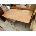 A MODERN DINING TABLE, 71X37" AND FOUR CHAIRS