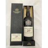 A BOXED 75CL TAYLORS 20 YEAR OLD TAWNY PORT AGED FOR 20 YEARS IN WOOD STORED IN A CONSTANT