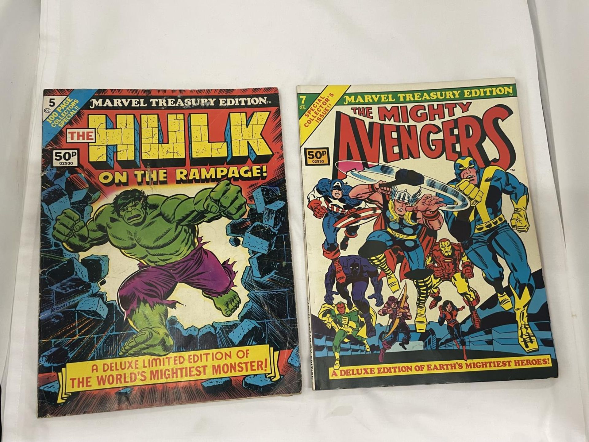 TWO MARVEL COMICS TREASURY EDITION COMICS, 1975, 'THE HULK ON THE RAMPAGE' AND 'THE MIGHTY AVENGERS'
