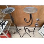 THREE DECORATIVE WROUGHT IRON CANDLE HOLDERS