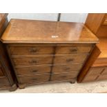 AN ANTIQUE STYLE WALNUT CROSSBANDED MEDIA CABINET, 36" WIDE, IN THE FORM OF A CHEST OF DRAWERS