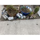 THREE PLANTERS AND A LARGE QUANTITY OF CONCRETE GARDEN ORNAMENTS