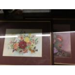 TWO FRAMED PAINTINGS TO INCLUDE WATERCOLOUR OF FLOWERS BY CHRISTINA RAY AND AN OIL ON BAORD OF