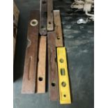 SIX VINTAGE WOODEN SPIRIT LEVELS PLUS A MODERN ONE