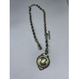 A SILVER HALF ALBERT WATCH CHAIN AND FOB