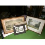 THREE FRAMED PRINTS AND ONE MOUNTED PRINT TO INCLUDE RUGBY SCHOOL, CORNWALL, ETC