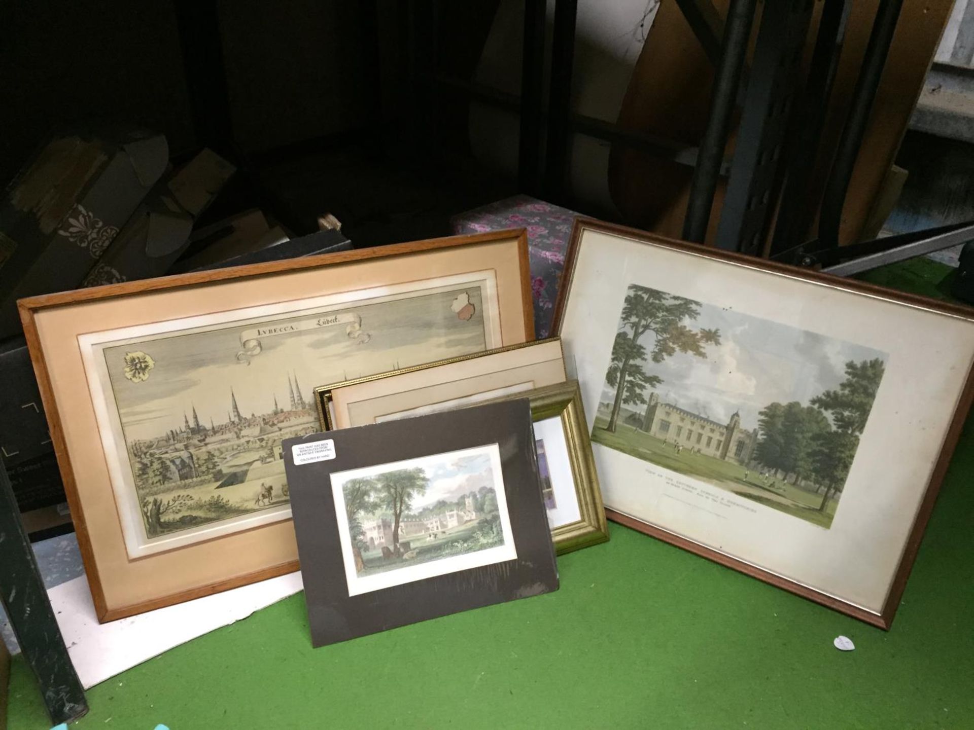 THREE FRAMED PRINTS AND ONE MOUNTED PRINT TO INCLUDE RUGBY SCHOOL, CORNWALL, ETC