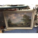 A LARGE FRAMED OIL ON CANVAS OF A COASTAL FARM LAND SCENE SIGNED NOEL RIPLEY W: 88CM