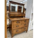AN ASH ART NOUVEAU INFLUENCE DRESSING CHEST ENCLOSING TWO SHORT AND TWO LONG DRAWERS, ALSO HAVING