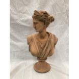 A TERRACOTTA BUST OF DIANA HEIGHT 53CM