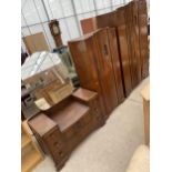 A MID 20TH CENTURY OAK LEBUS THREE PIECE BEDROOM SUITE