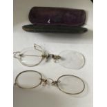 TWO PAIRS OF VINTAGE GOLD PLATED RIM PINCE NEZ IN A CASE