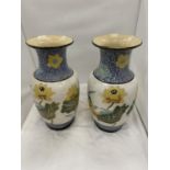 A PAIR OF LARGE STUDIO POTTERY VASES DECORATED WITH FLOWERS HEIGHT 41CM