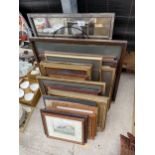A QUANTITY OF FRAMED PRINTS, PAINTINGS AND MIRRORS