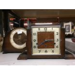 A MAHOGANY CASED ART DECO MANTLE CLOCK PLUS A MAHOGANY CASED MANTLE CLOCK WITH 'WHITTINGTON' CHIME