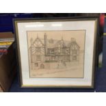 AN ORIGINAL SKETCH OF THE LION AND SWAN 400 YEAR OLD TUDOR COACHING INN, CONGLETON SIGNED BY G.