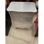 A MODERN SILVER COLOURED EMBOSSED CHEST OF FOUR DRAWERS, 21" WIDE