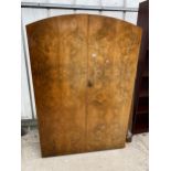 A MID 20TH CENTURY TWO DOOR WALNUT WARDROBE, 47" WIDE