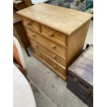 A VICTORIAN STYLE PINE CHEST OF TWO SHORT AND THREE LONG DRAWERS, 35" WIDE
