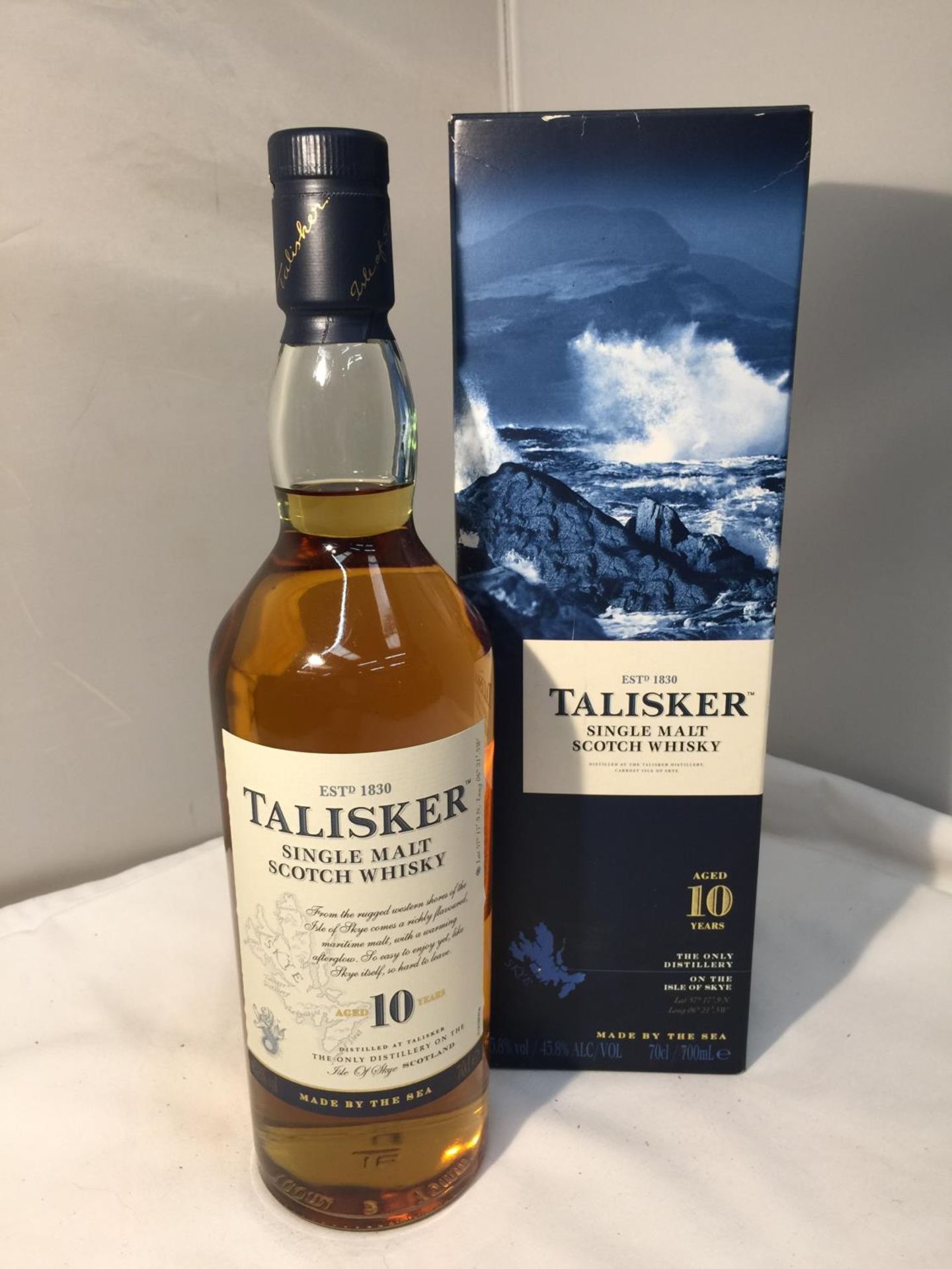 A 70CL BOTTLE OF TALISKER 10 YEAR AGED SINGLE MALT SCOTCH WHISKY 45.8% VOL IN BOX. PROCEEDS TO BE