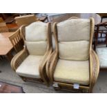 PAIR OF MODERN WICKER AND BAMBOO CONSERVATORY CHAIRS