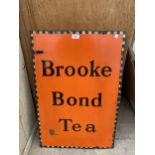 A BELIEVED ORIGINAL VINTAGE ENAMEL 'BROOKE BOND TEA' SIGN (H:77CM W:51CM)