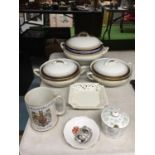A COLLECTION OF CERAMICS TO INCLUDE TWO ROYAL DOULTON LIDDED SERVING DISHES, A WEDGEWOOD TUREEN,