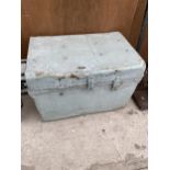 A VINTAGE METAL STORAGE TRUNK