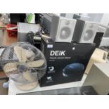 A DEIK ROBOTIC VACUUM CLEANER, A FAN AND TWO SPEAKERS