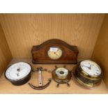 AN ASSORTMENT OF CLOCKS AND BAROMETERS TO INCLUDE A SHORT AND MASON 'ANEROID BAROMETER MARK 2' ETC