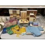 A LARGE QUANTITY SINDY TOYS TO INCLUDE KITCHEN UNITS, WARDROBE, BED, CHAIRS ETC